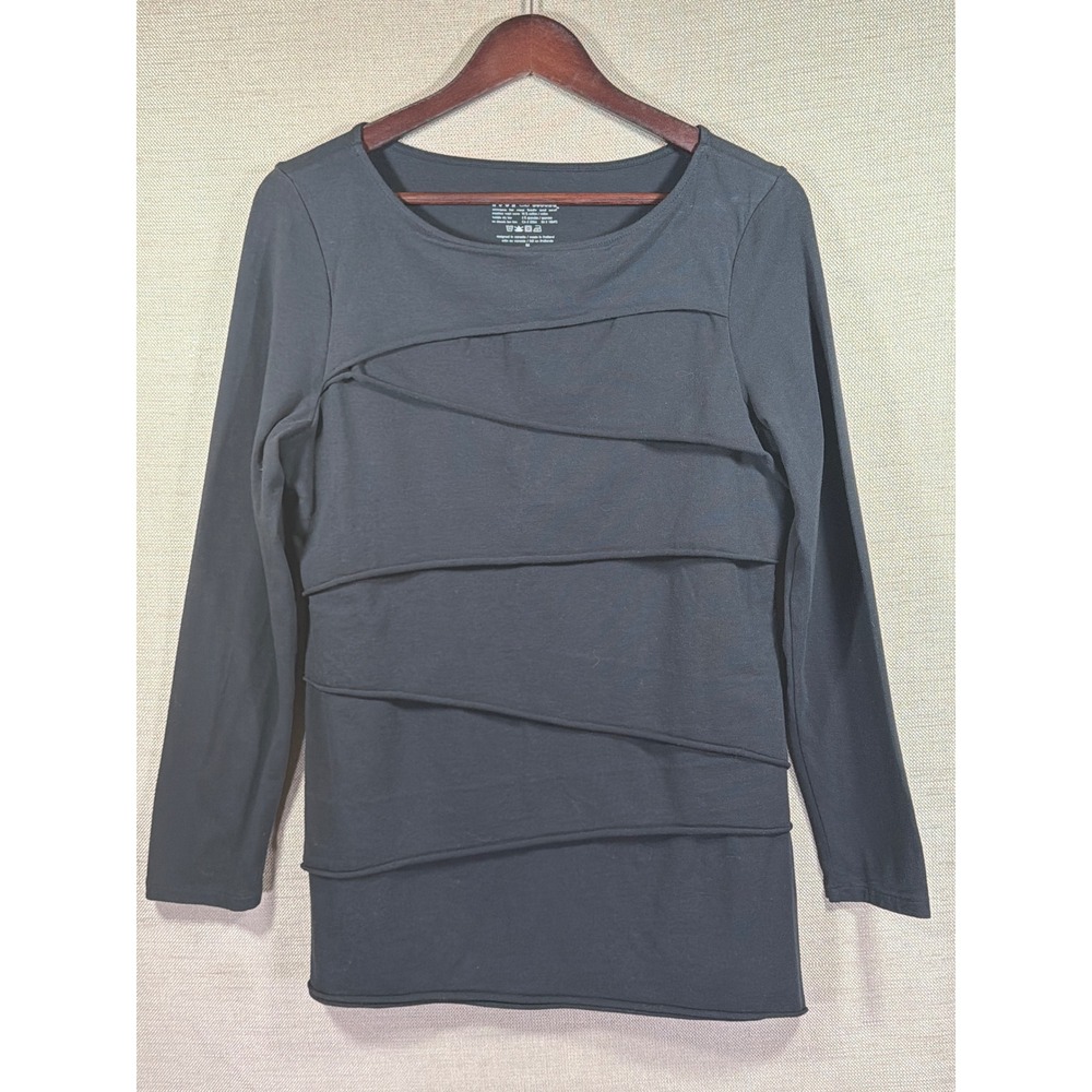 Neon Buddha Tiered Long Sleeve Top Womens Size M Black Asymmetrical Knit‎